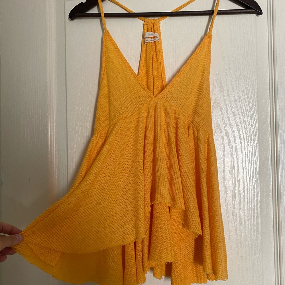 Flowy orange /yellow v neck cut tank top